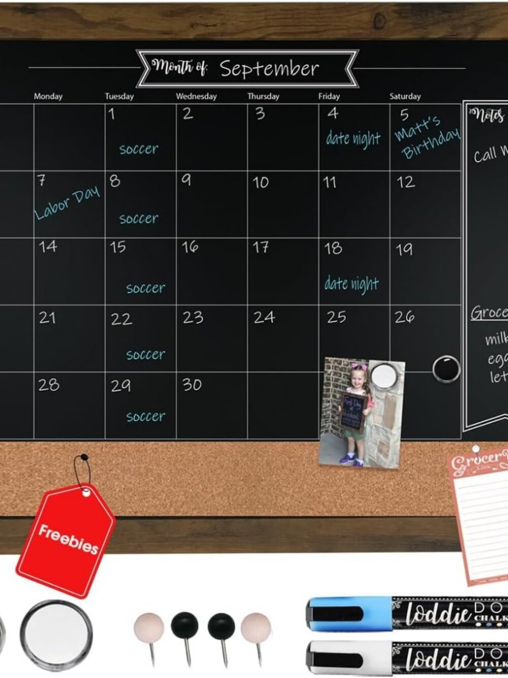 Framed Chalkboard Calendar, Menu Board for Kitchen, 24" x 18"